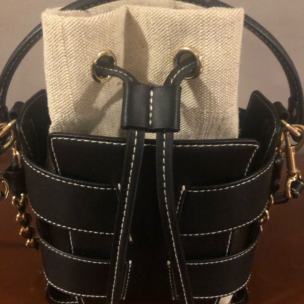 H&M Black Mini Bucket Bag with Cream Canvas Insert - Picture 3 of 9